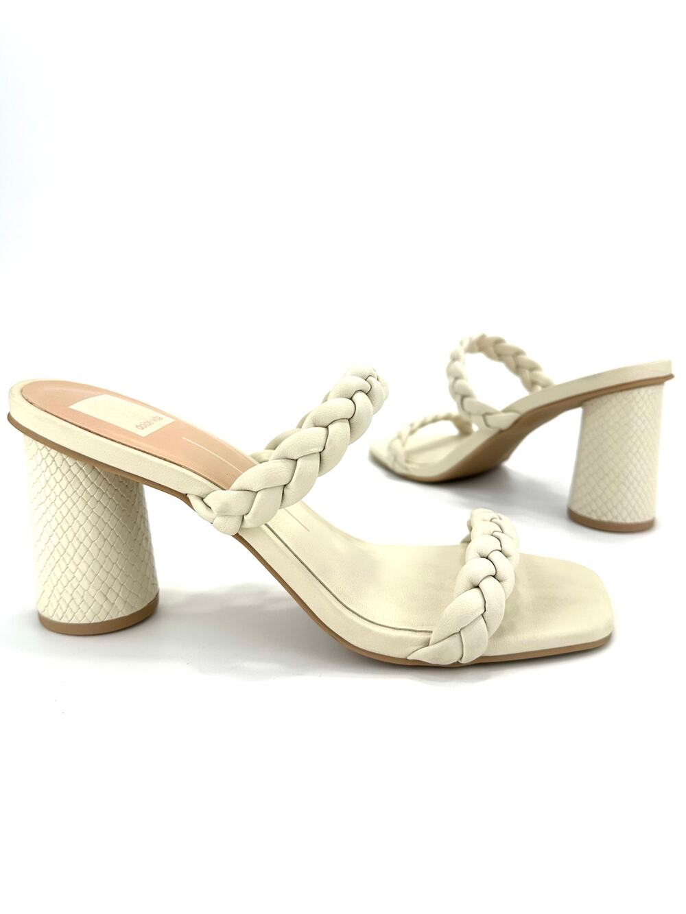 Dolce Vita Nolita Sandal Sz 8 Ivory Leather Cylinder Chunky Heel Braided Straps